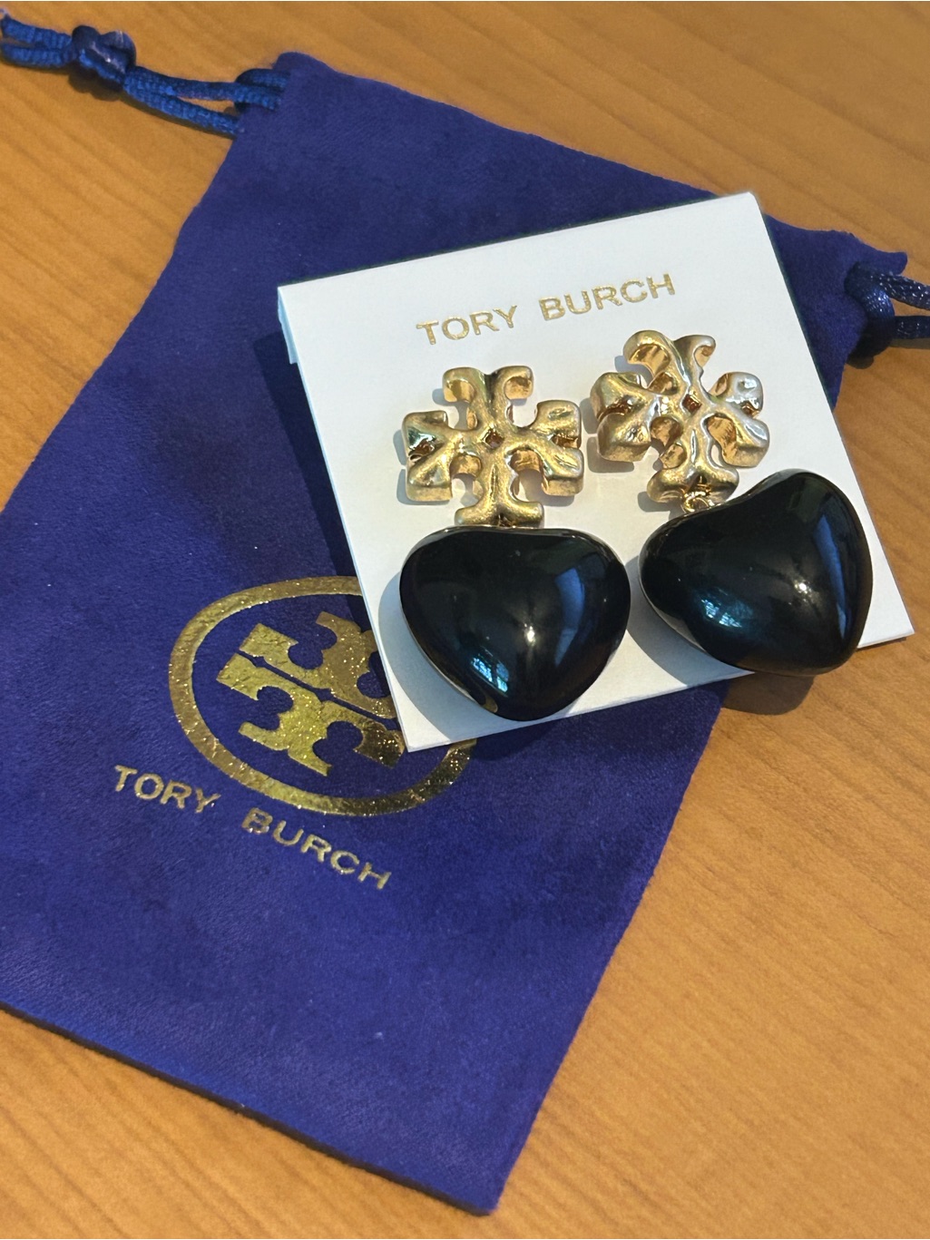 Tory Burch Black Heart Drop Earrings With Gold Logo Tops